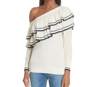 FRAME OFF THE SHOULDER, white, long sleeve sweater